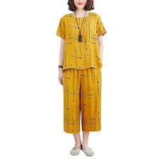 007 Yellow Capri Lining Printed Half Sleeves T-shirt With Printed Pajama Capri Style Trouser