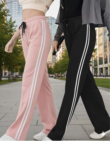 Pack Of 2 White Stripes Pajamas For Ladies (Pink, Black)
