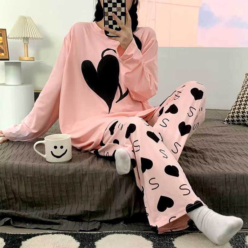 001 Baby pink Double Heart Full Sleeves With Printed Trouser