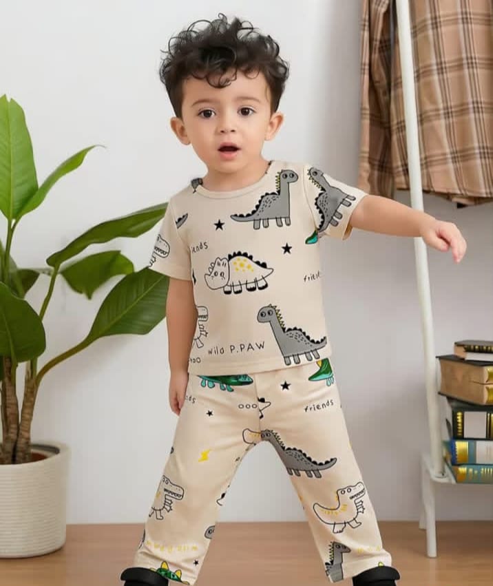 0000 Skin Wild Dragon Printed Half Sleeves T-shirt with Printed Pajama Kids Suits