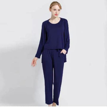 3Pcs Sleepwear (Sando Shrug Trouser) (Navy Blue)