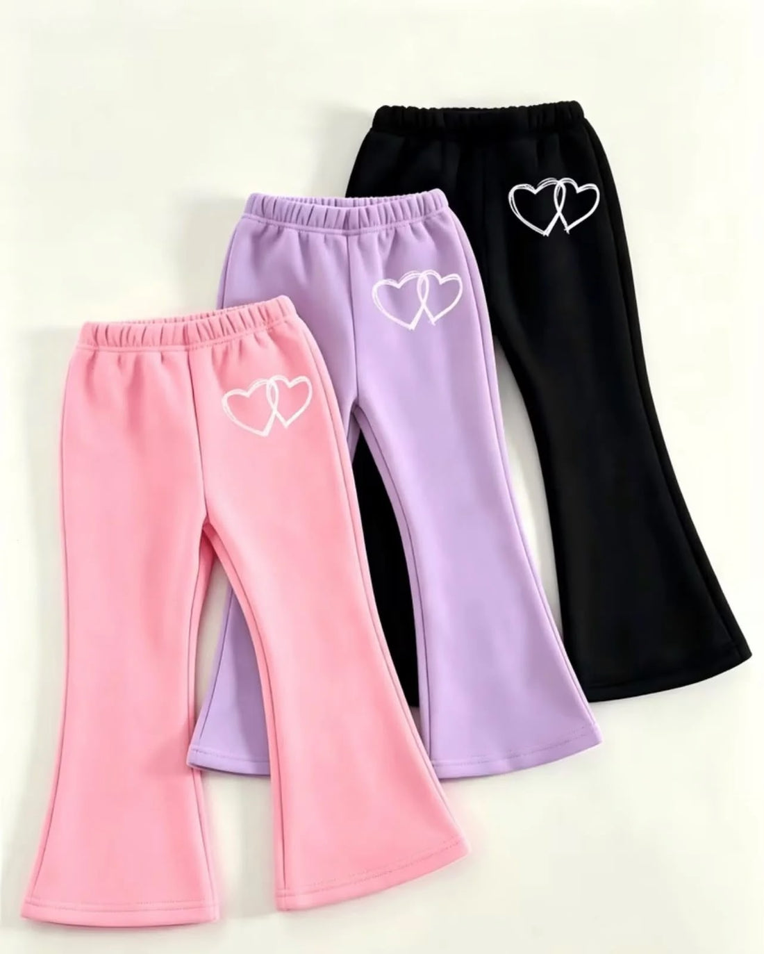 Printed Pack of 3 Multi Fleece Trousers For Kids (Black,Pink,Lilac)(Double Heart)