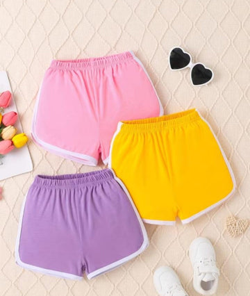 0000 Pack Of 3 Plain White Strip Shorts For Ladies ( Baby Pink,Yellow,Purple )