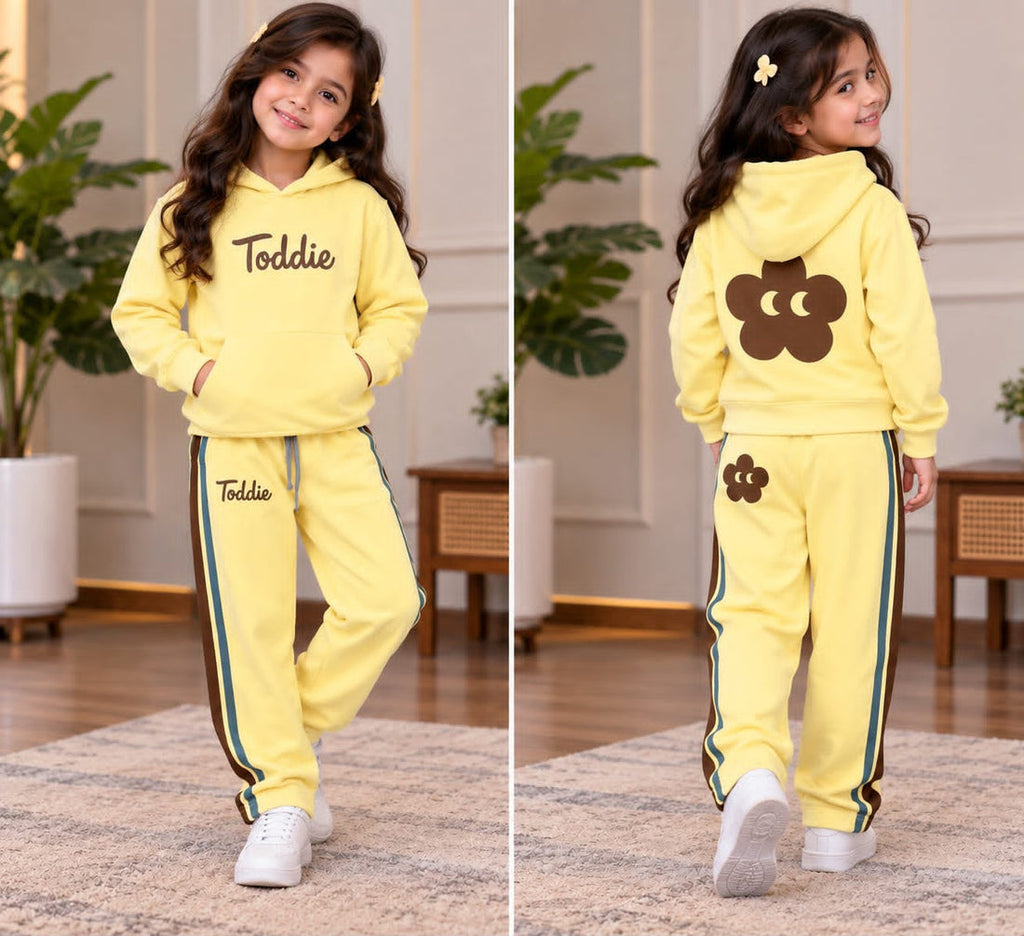 Yellow Toddie Printed Hoodie With Strip Lining Tracksuit