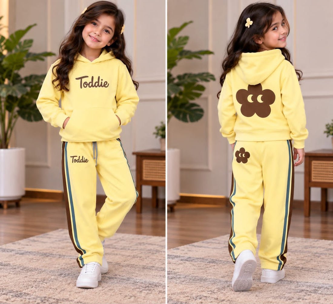 Yellow Toddie Printed Hoodie With Strip Lining Tracksuit