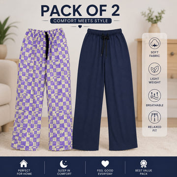 0000 Pack of 2 NavyBlue Plain / Lilic Check Printed plazzo