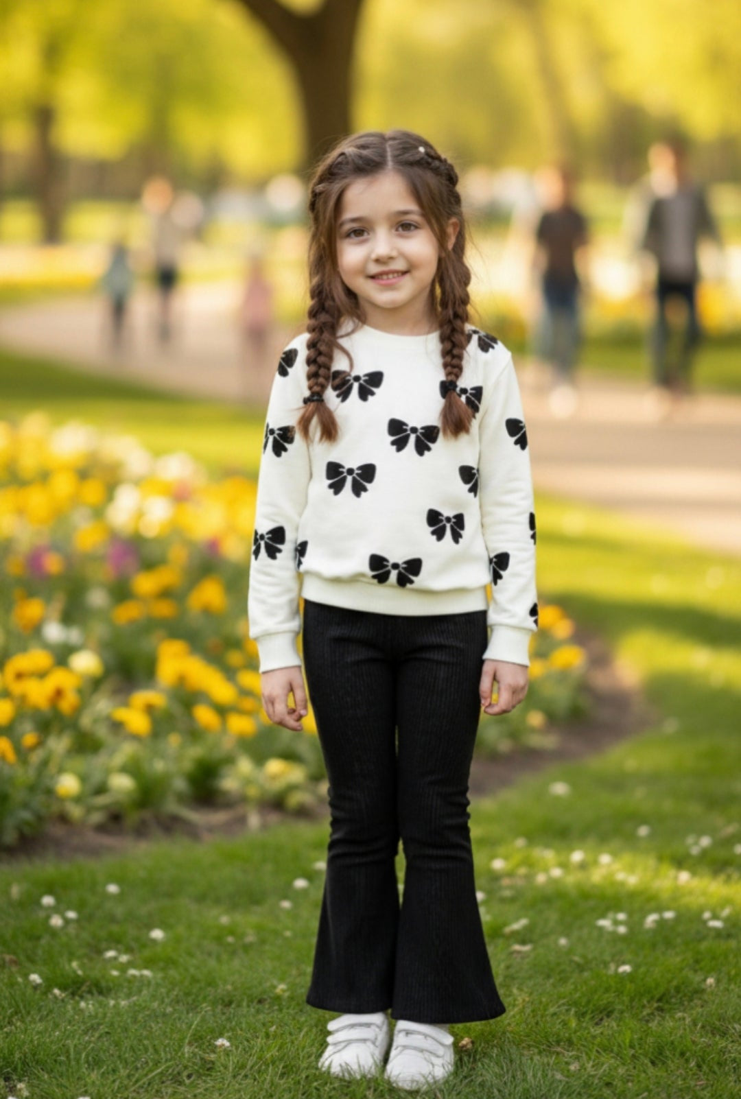 00000 White Black ButterFly Sweatshirt With Black Trouser For Kids