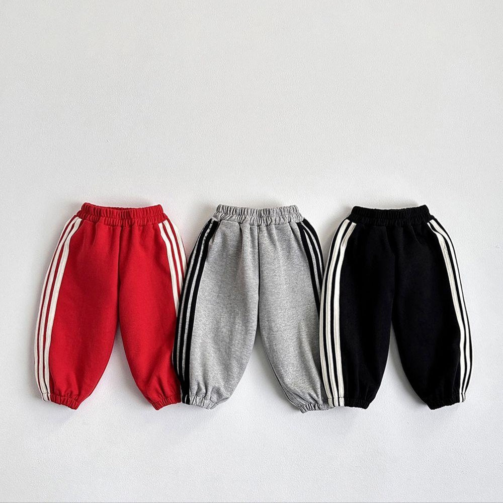 0000 Pack of 3 Strip Fleece Trousers For Kids (Black,Red,Grey)