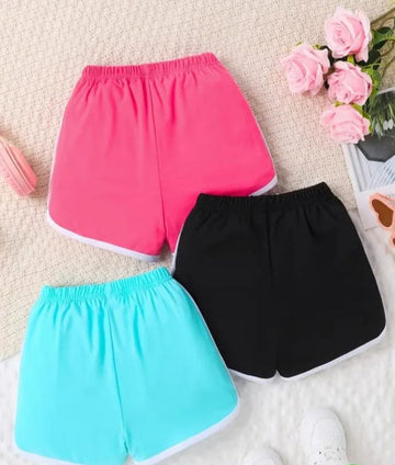 0000 Pack Of 3 Plain White Strip Shorts For Ladies (Pink,Black,Sky Blue)