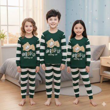 Baby or Baba Green Roll Up Printed with lining Pajama Kids Suits (1 Pcs)