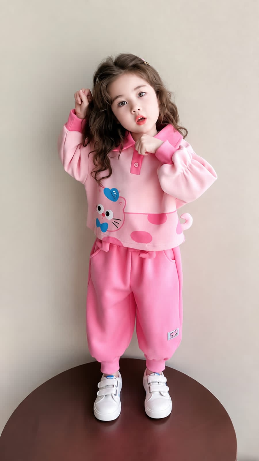 0000 Pink Cute Cat Sweatshirt With Pink Fleece Trouser