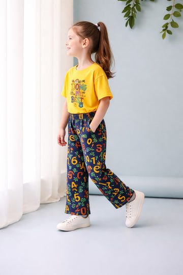 00000 Yellow Doing My Best Printed Half Sleeves T-shirt with multi Digital Printed Pajama Kids Suits