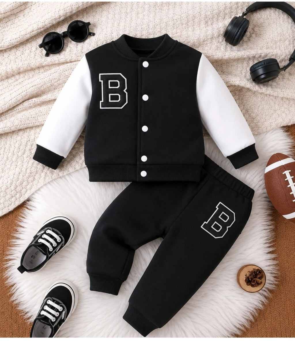 Black B Printed Varsity Fleece Tracksuit