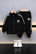 Black White Strip 72 Printed Zipper Kids Tracksuit