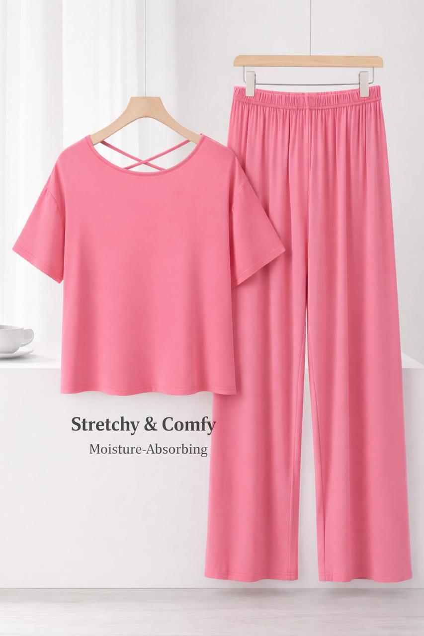 0000 Peach Round Neck Back X Design Half Sleeves With Matching Pajama night suit For Her