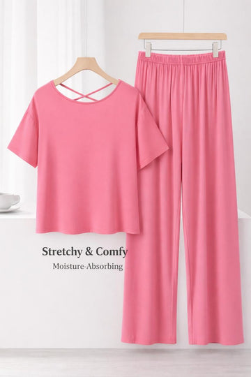 0000 Peach Round Neck Back X Design Half Sleeves With Matching Pajama night suit For Her