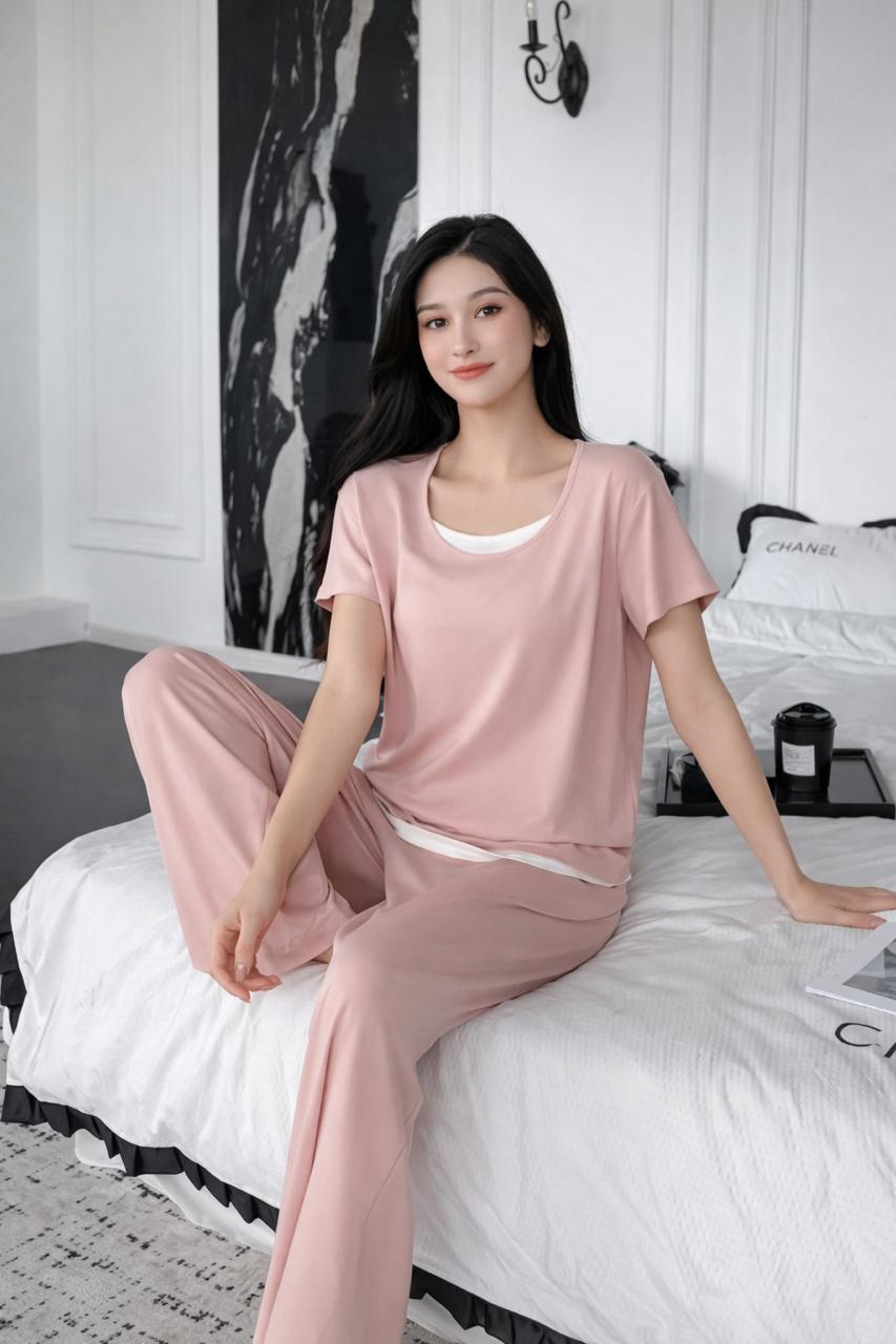 0000 Baby Pink White Neck Lace Half Sleeves With Matching Pajama night suit For Her