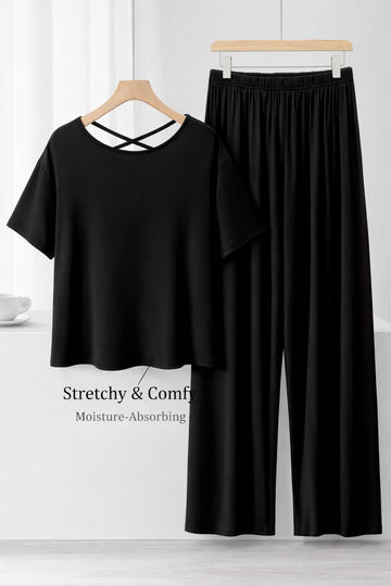0000 Black Round Neck Back X Design Half Sleeves With Matching Pajama night suit For Her