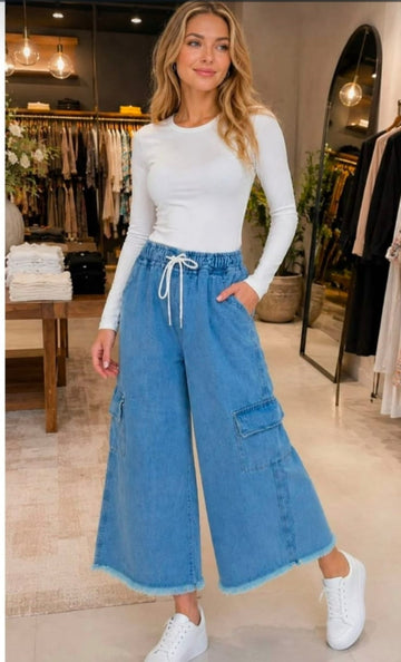 0000 Mid Blue Denim Baggie Jeans For Her (Two Front Pockets)