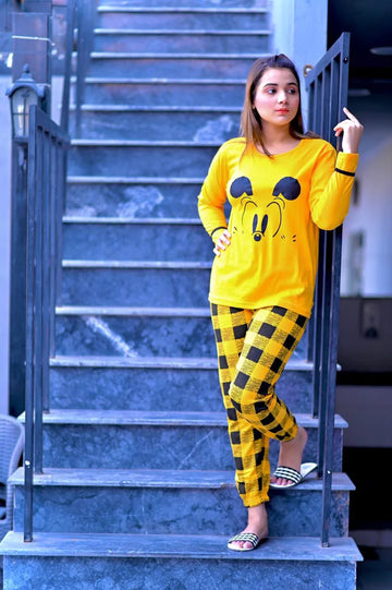 059 Yellow Bear Printed Full Sleeves T-shirt With Printed Trouser