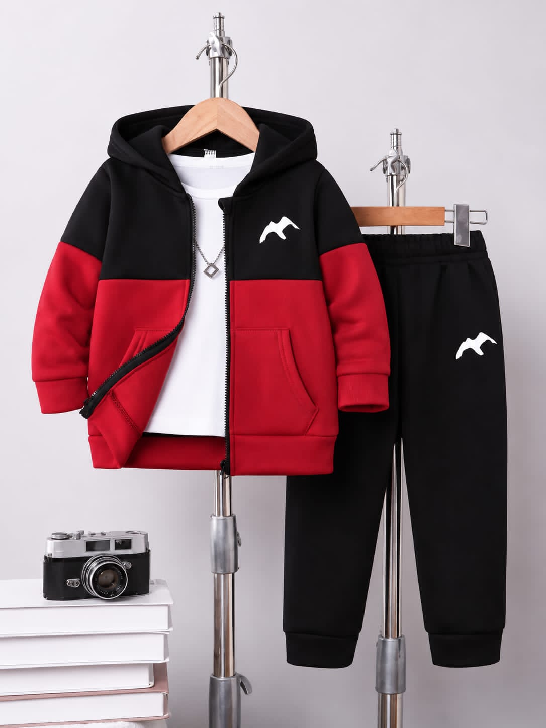 Red Black Urban Hooded Kids Tracksuit