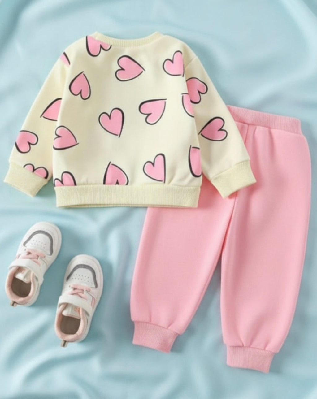 0001 White Pink Heart Sweatshirt With Pink Trouser For Kids