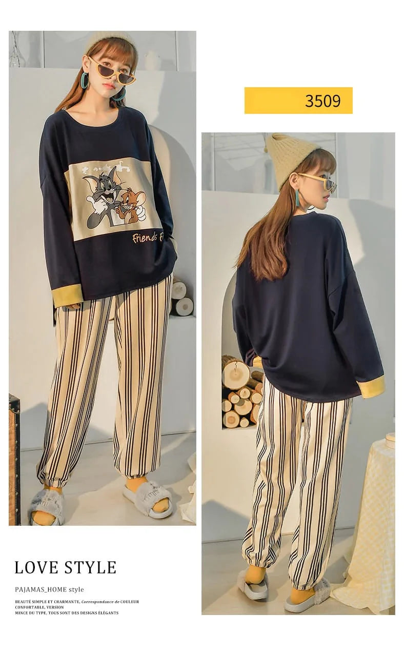 008 Tom & Jerry Printed Full Sleeves T-shirt With Lining Trouser