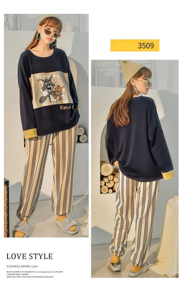 008 Tom & Jerry Printed Full Sleeves T-shirt With Lining Trouser