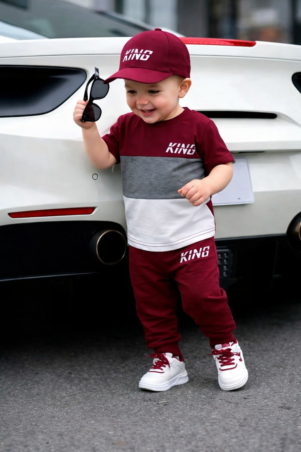 00001 Maroon Grey Panel King Printed Half Sleeves T-shirt with Printed Pajama Kids Suits