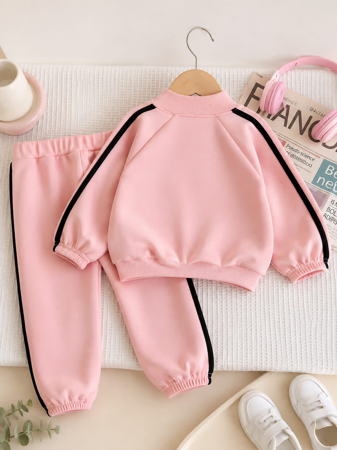 0000 Pink Sporty Zipper Kids Tracksuit