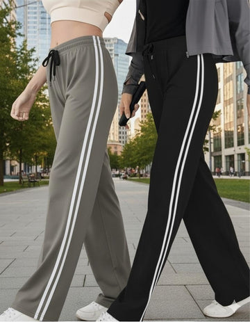 Pack Of 2 White Stripes Pajamas For Ladies (Grey, Black)