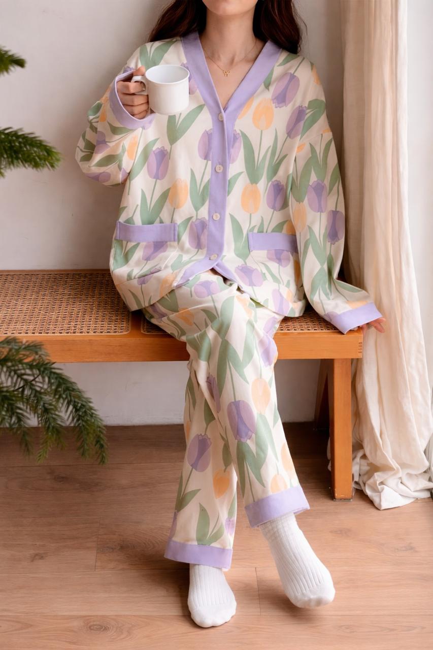0000 Offwhite Flowers Printed Front Button Style For Her