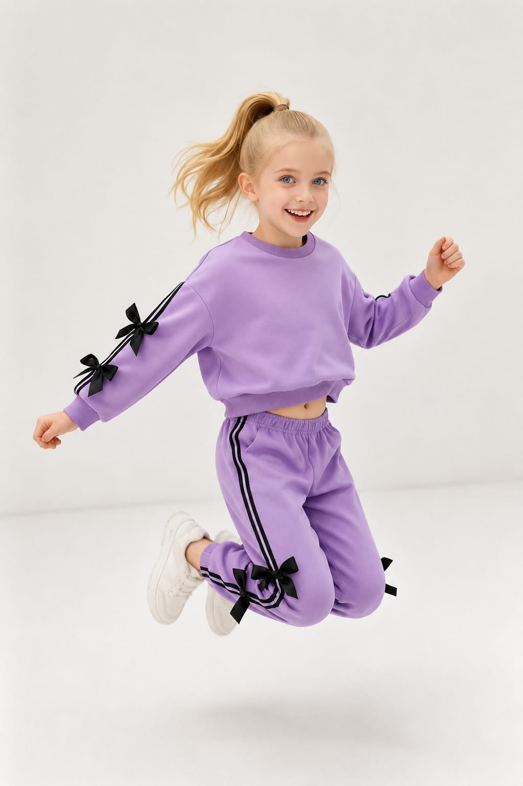 0000 Lilac Bow Strip Printed Sweatshirt With Lilac Bow Printed Fleece Trouser