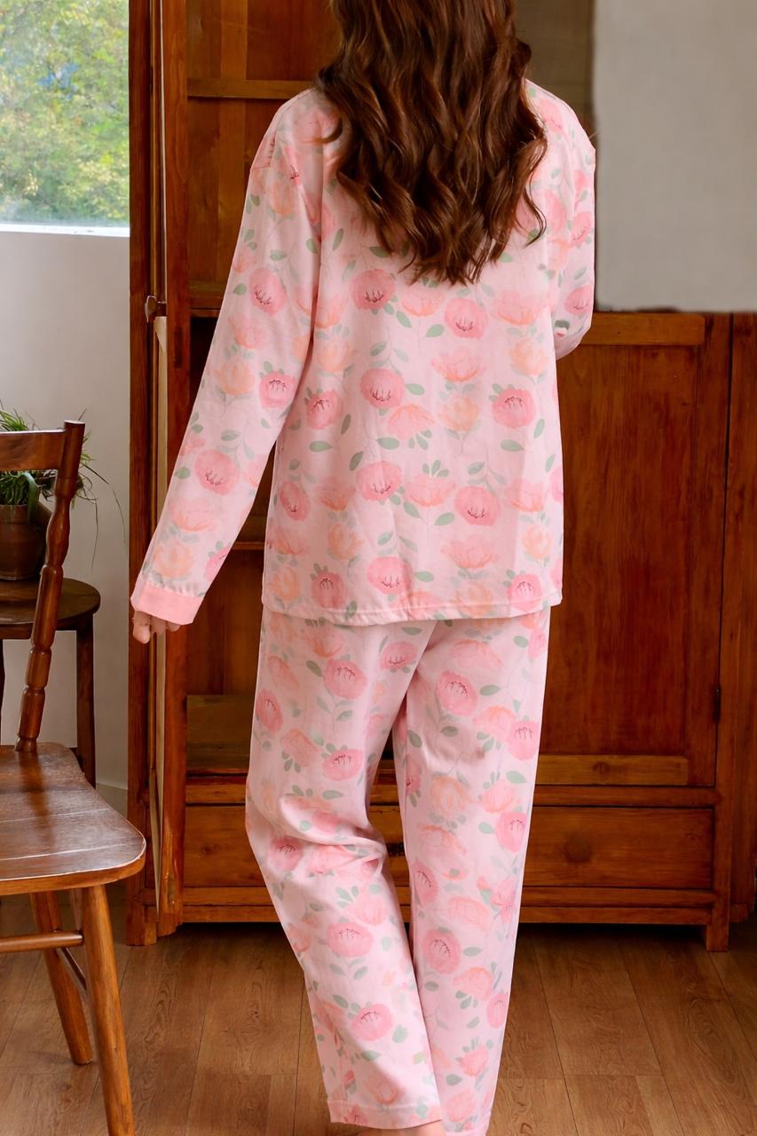 Baby Pink Flowers Printed Front Button Style For Her