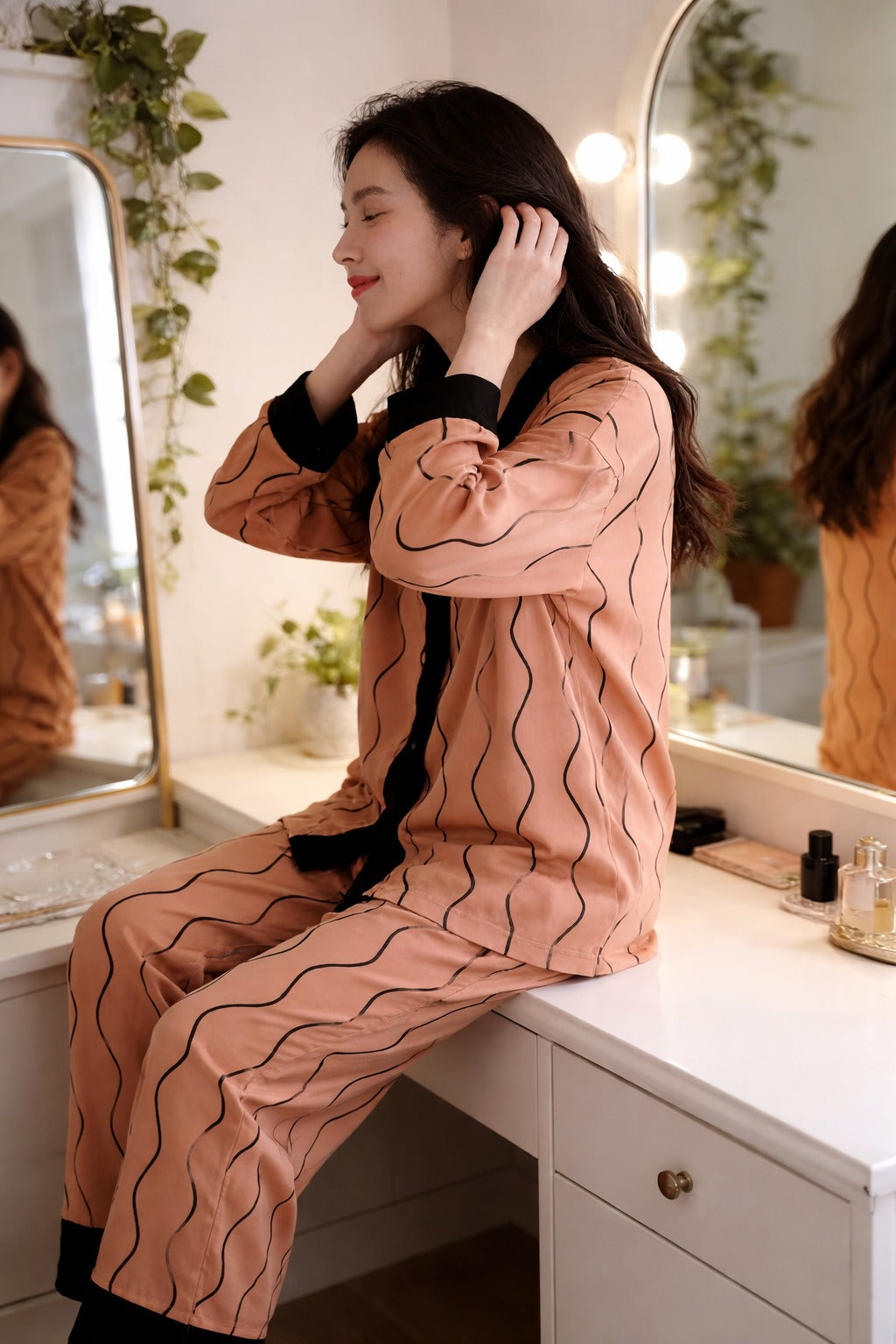 0000 Orange With Black lining Printed Front Button Style For Her