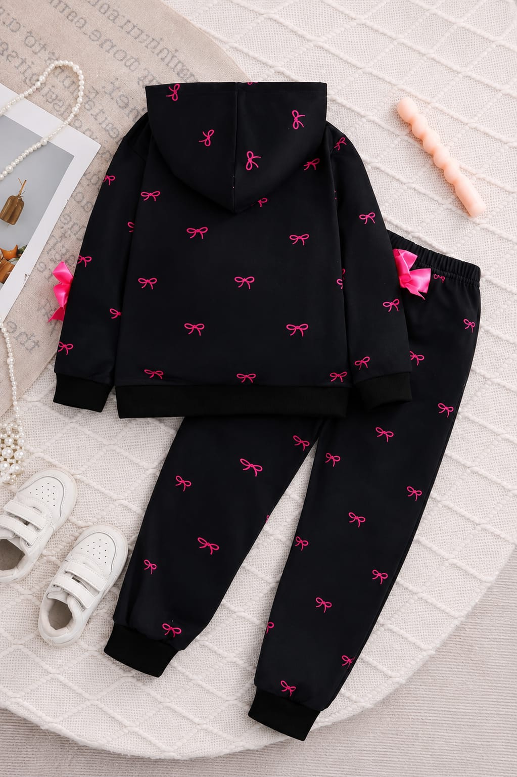 0000 Black Pink Bow Zipper With Black Pink Bow Fleece Trouser