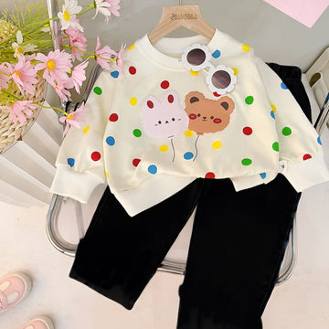 White with Mutli Color Heart sweat Shirt with Black Trouser for Kids