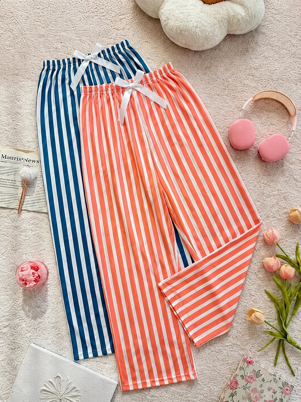 0000 Pack of 2 Blue And Orange Lining Printed Plazzo for her