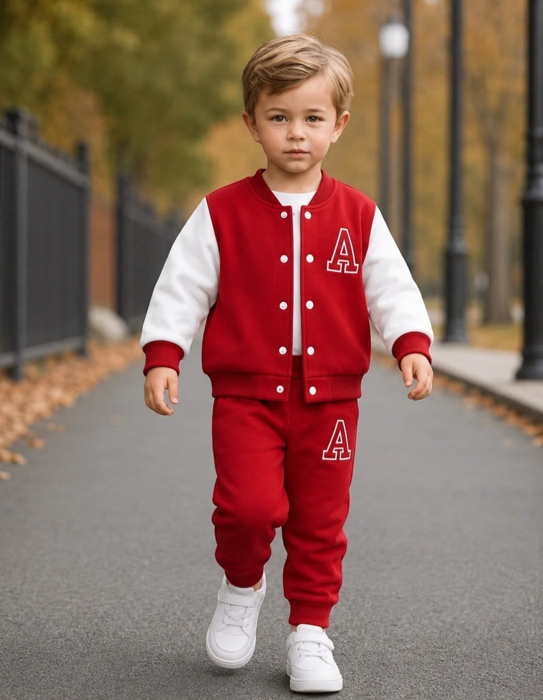 Red A Printed Varsity Fleece Tracksuit