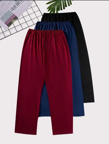 0000 Pack Of 3 Plain Plazzo Style Pajamas For Ladies (Mehroon/NavyBlue/Black)