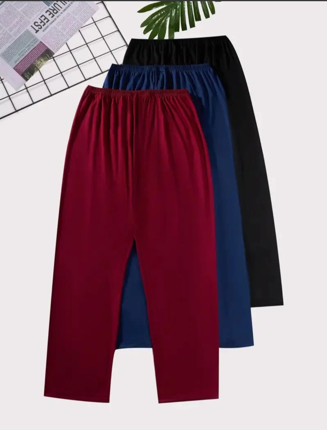 0000 Pack Of 3 Plain Plazzo Style Pajamas For Ladies (Mehroon/NavyBlue/Black)