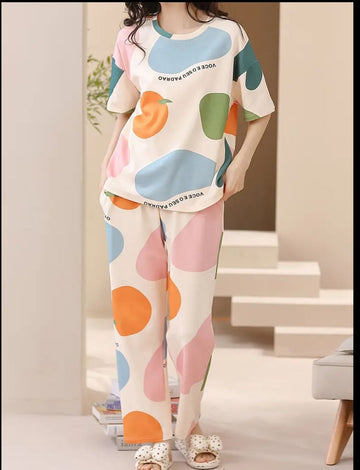 0000 Offwhite Multi Pattern Printed Half Sleeves T-shirt With multi Printed Pajama Suit