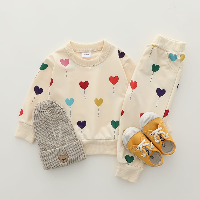 White with Mutli Color Heart sweat Shirt with White Trouser for Kids