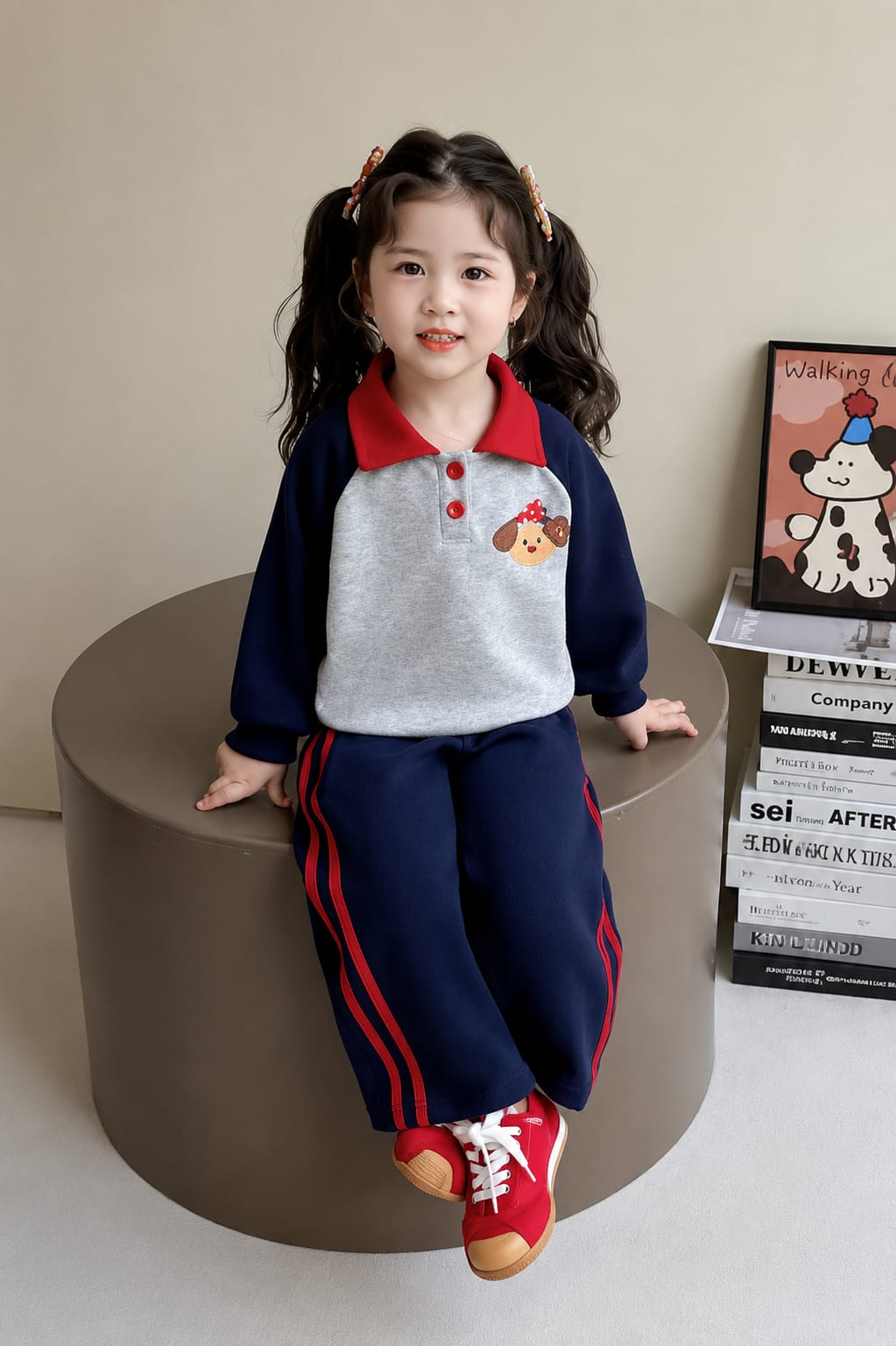 0000 Navy Blue Grey Puppy Kids Tracksuit