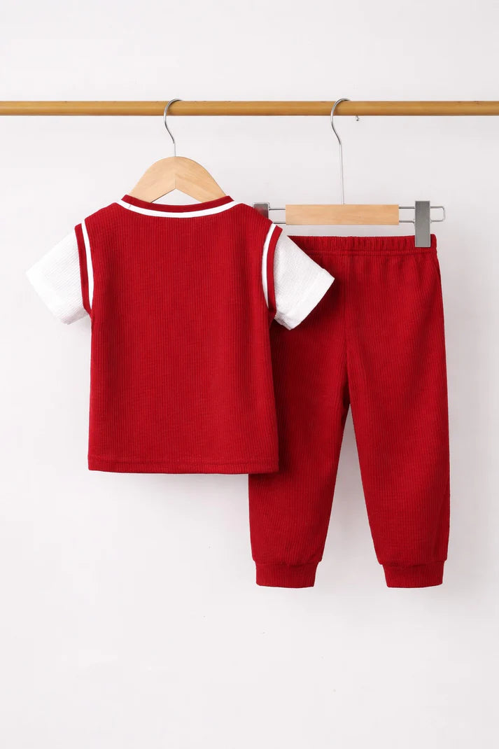 0000 Red Mama BoyPrinted Half Sleeves T-shirt with Palin Pajama Kids Suits