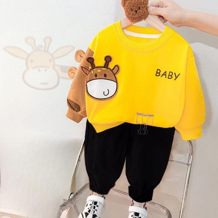 Yellow with Small baby Cow Sweat Shirt with Black Trouser for Kids