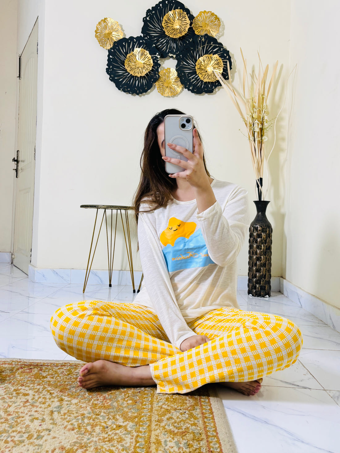 0000 White With Clound And Star Print Full Sleeves Night Suit