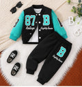 Black and Sea Green 87 B Printed Varsity Tracksuit