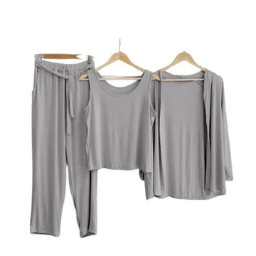 3Pcs Sleepwear (Sando Shrug Trouser) (Grey)