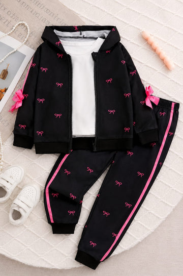 0000 Black Pink Bow Zipper With Black Pink Bow Fleece Trouser